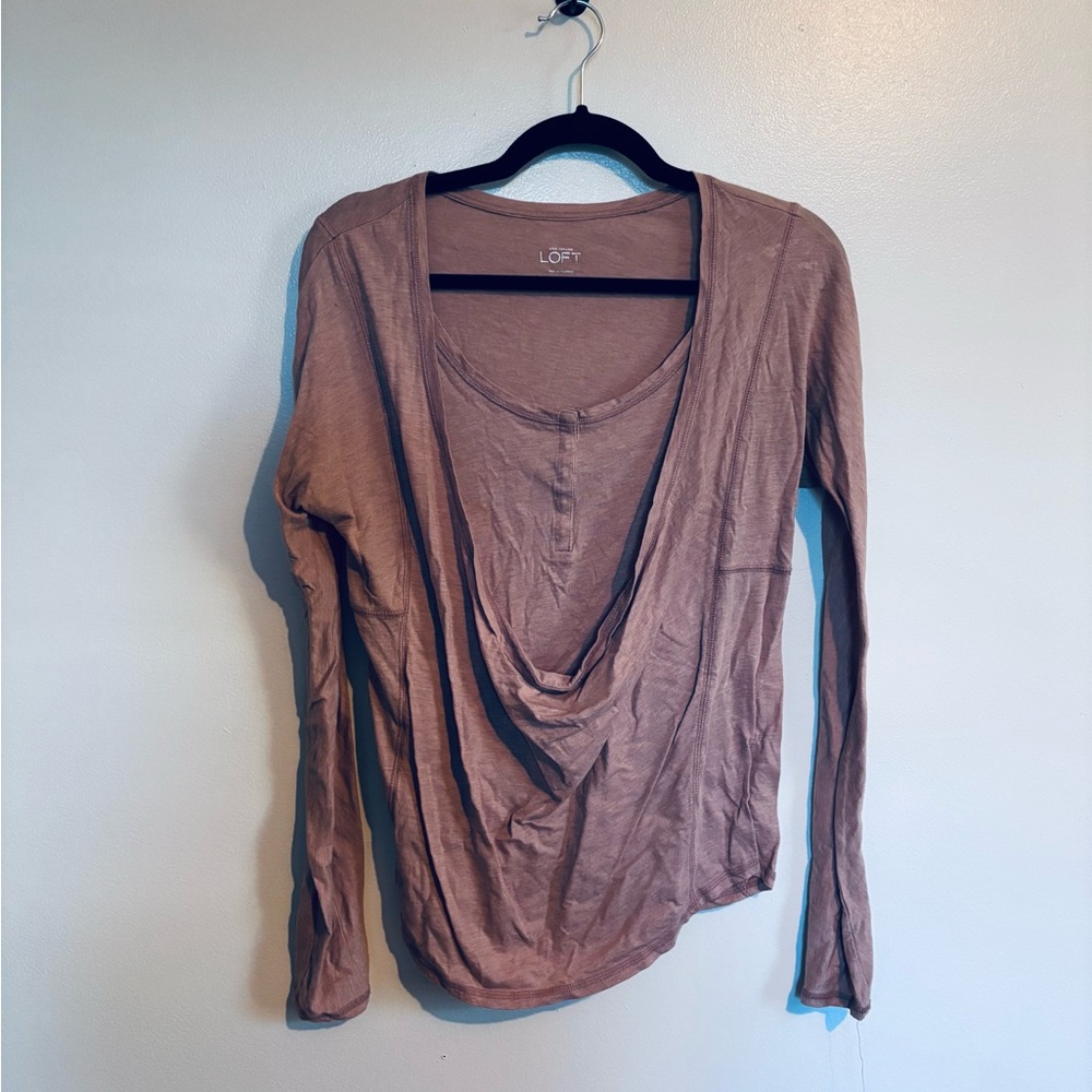 Loft long sleeve top with draped front size medium